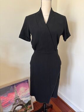 MM Lafleur Black Faux Wrap-Front Midi Dress Size 0